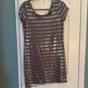 Fever Silver Sequin Short Sleeve Top